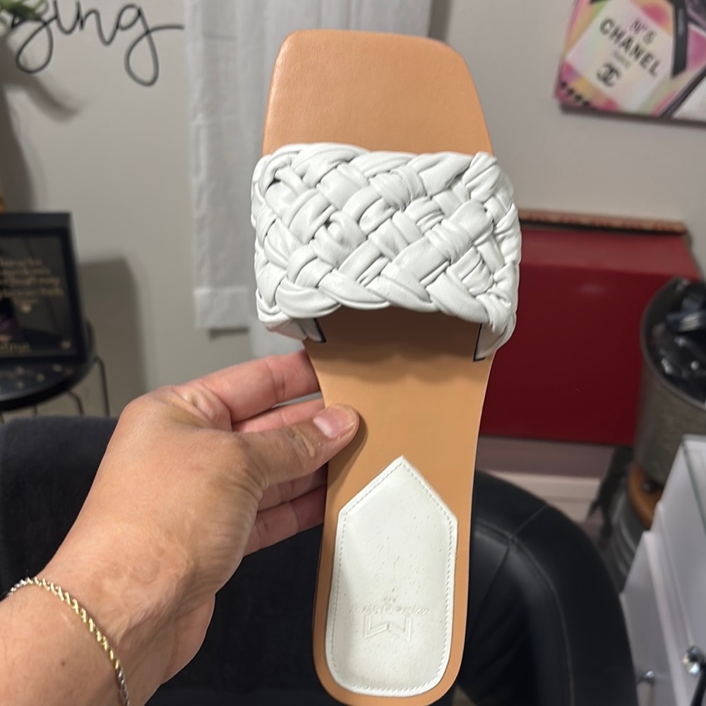 Marc Fisher White and Tan Braided Sandals